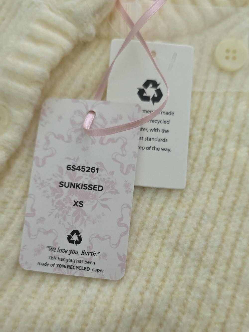 NWT...Pink Rose Short-Sleeve Knit Cardigan in Soft Pale Yellow - Picture 9 of 9
